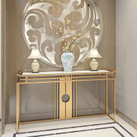 XAoSCd 11 Inch Wide Glamour Accent Table Made of Stone Gold, Rectangular Console Accent Table, New Chinese Style Marble Porch Table, Lobby Club Decoration Table, Tabletop