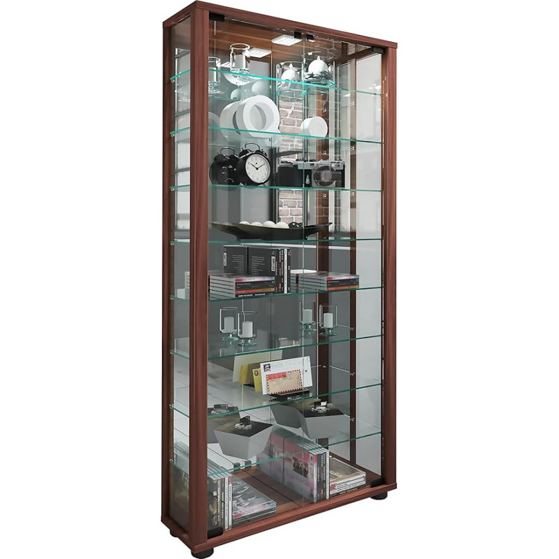 VCM Lumo Maxi Mirror Standing Glass Display Cabinet with Tempered Safety Glass Dimensions Approx. H 115 x W 59 x D 18 cm Modern and Space-Saving Glass Display Cabinet