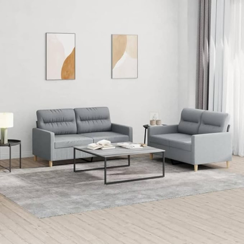 Juroupi 3201568 2-Piece Sofa Set with Cushion Sofa Living Room Sofa Set Sofas for Living Room Light Grey Fabric