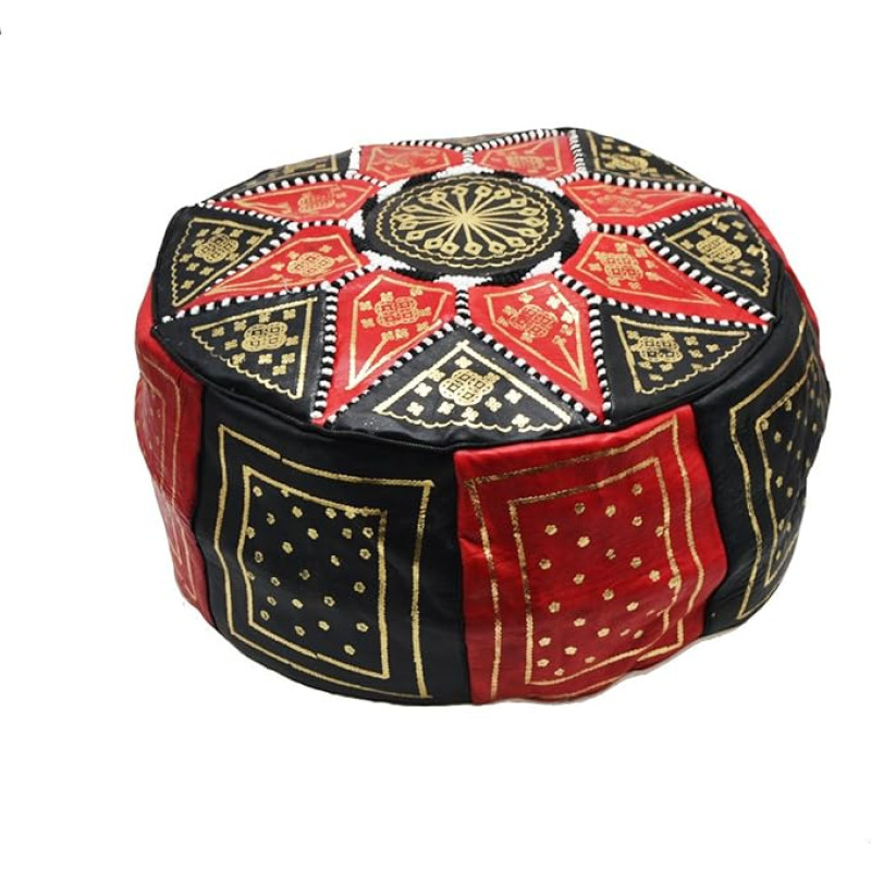 Moroccan Leather Bean Bag Handmade Pouf Model Measures Approx. 45 cm Diameter and 23 cm Height Sold Empty. Filling with Roll of Newspapers, Rubber or Cloths Foam.