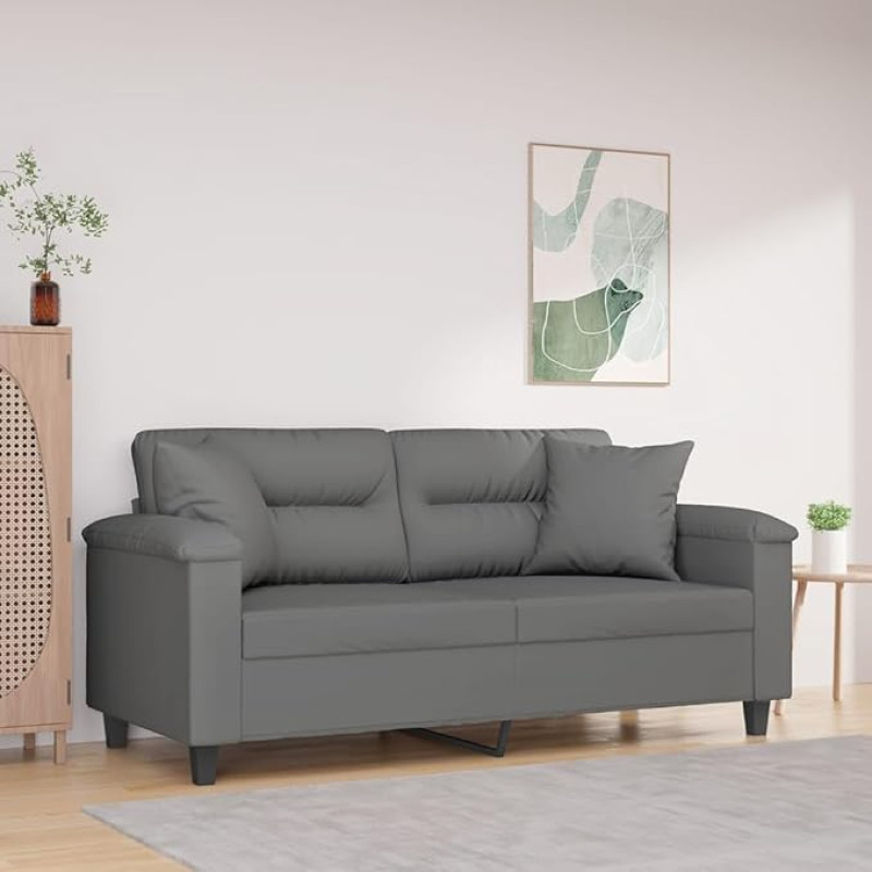 Snsowed 2-Sitzer-Sofa mit Kissen Dunkelgrau 140 cm Mikrofasergewebe, Loungesofa, Sofas & Couches, Relaxsofa, Couch für Wohnzimmer, 3200973