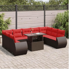 Rantry 10-TLG. Garten-Sofagarnitur mit Kissen Braun Poly Rattan Akazie Gartenlounge Model3326705