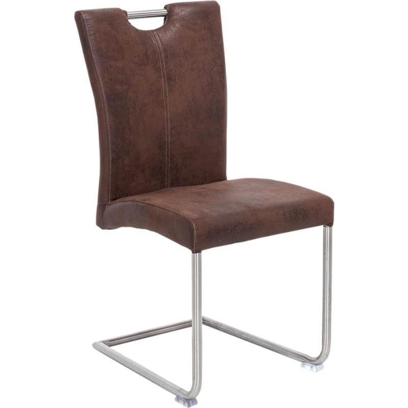 Woodkings Reefton Cantilever Chairs, Fabric Brown, Vintage Look, Dining Room Chair, Modern Stainless Steel Look, Chair with Handle, Design Chair, Metal Chair, Kitchen Chair, Set of 2
