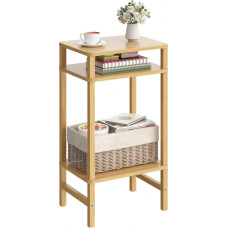 YUFAM 3 Tier Tall Wooden Side Table with Storage Telephone Table Small Side Table for Small Spaces Narrow Bedside Table for Living Room Bedroom Office Nature