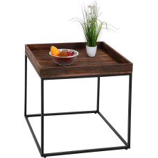Mendler HWC-K71 Coffee Table Coffee Table Paulownia Wood Metal 60 x 60 x 60 cm Dark Brown