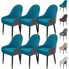 ouxei Jacquard-Esszimmerstuhlhussen, 1er-/2er-/4er-/6er-Set – Gebogene Rückenlehne Mit Armlehnen, Zweifarbiger Spleiß-Stretchschutz(Blue 6pcs)