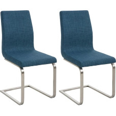 CLP Set of 2 Belfort Dining Room Chairs with Fabric Cover, Easy-Care Cantilever Chairs with Stainless Steel Frame and Padding, Colour: Blue