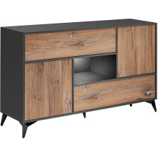 Komodee , Orvieto Buffet Chest of Drawers 4D Oak / Anthracite Width 89 cm x Height 149.5 cm x Depth 40 cm LED for Living Room Bedroom