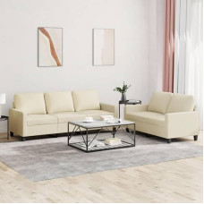 Brokky 2-TLG. Sofagarnitur mit Kissen Sofa Wohnzimmer Sitzgruppe Wohnzimmer Sofa Set Sofas FüR Wohnzimmer Creme Kunstlederer / 3201419