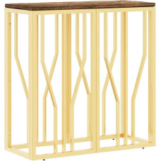 Console Table Hallway Table Decorative Living Room Bedroom Standing Shelf Side Table Sofa Table Entrance Table Behind Sofa, Golden Stainless Steel and Solid Old Wood