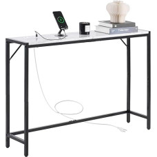 VEVOR Marble Console Table, Modern Long Hallway Table (110 cm) with Socket, Thin Sofa Side Table with Iron Pipes, Tilt Protection & Triangular Support for Living Room, Hallway, Entrance Area