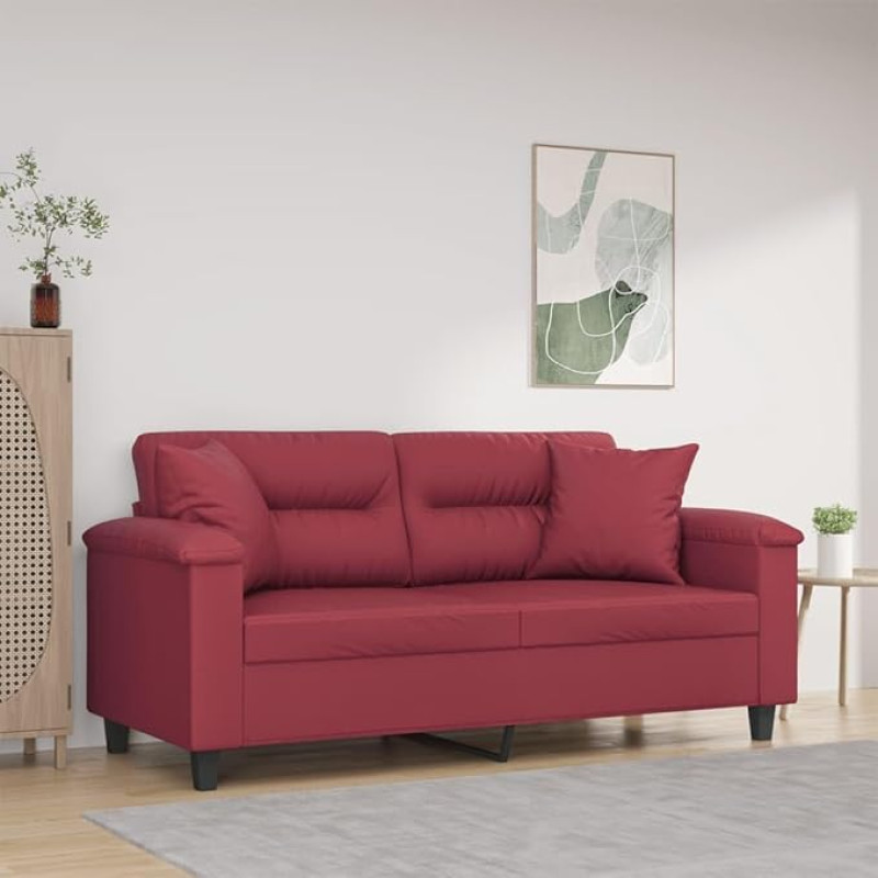 ShGaxin 2-Sitzer-Sofa mit Zierkissen Weinrot 140 cm Kunstleder, Loungesofa, Sofas & Couches, Relaxsofa, Couch für Wohnzimmer, 3200991