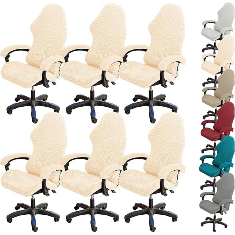 ouxei Verdickter Bürostuhlbezug-Set, Drehbarer Schonbezug Mit Hoher Rückenlehne Und Reißverschluss, Universell Für Gaming-Chefstühle(Beige 6pcs)