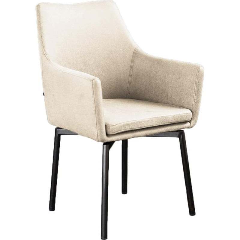 KAWOLA - Cali Swivel Dining Chair | Padded Armrest | 360 Degree Rotation Function | Robust Stainless Steel Frame | Modern Design, Cream, Black Feet