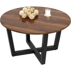 HWC-M61 Coffee Table Sofa Table Solid Wood HPL Laminate Melamine Diameter 80 cm Sheesham Wood Effect Dark Frame