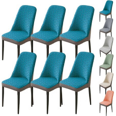 ouxei Stuhlhussen-Set Für Esszimmerstühle Mit Verdickter, Gebogener Rückenlehne (1/2/4/6 Stück), Zweifarbiger Jacquard-Patchwork-Stretchschutz Für Hotels(Blue 6pcs)