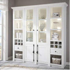 Lomadox Buffet Cabinet Display Cabinet Standing Display Cabinet Country House Pini White with Lighting and Wicker Baskets W x H x D Approx. 194 x 207 x 45 cm