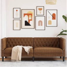 vidaXL Chesterfield Sofa 3-Seater, Couch with Armrests Backrest Support Legs, Upholstered Sofa for Living Room, Couch Set, Brown Faux Leather
