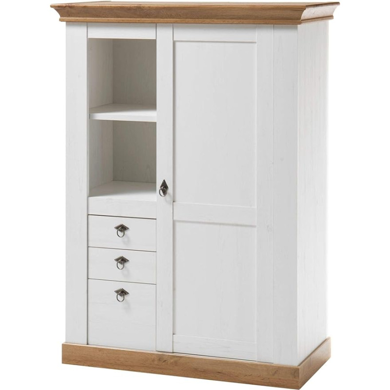 Newfurn Malte.Seven Country House Wooden Display Cabinet II 102 x 139 x 44 cm (W x H x D) II in Pine White/Pine White Living Room Bedroom Dining Room Hallway Hallway