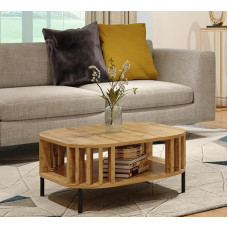 BDW - Coffee table - Sofa table with open shelf, WOTAN oak slats - shelf - side table, lowboard - living room, salon - modern - living room table - chest table - wood material - TV table