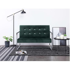 Chusui 2 Seater Sofa with Armrests, Couch for Living Room, for Flats, Couch with Sleep Function, Lounge Sofa, Sofas & Couches, Relax Sofa, Dark Green Chrome and Velvet