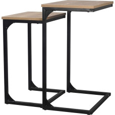URBNLIVING Seville Modern Wooden Side Table Metal Frame Coffee Living Room Bedroom (Oak)