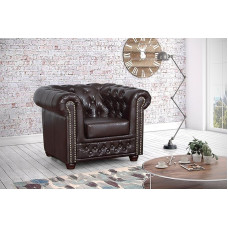 Chesterfield Armchair 1 Seater in Faux Leather Vintage Brown Couch Upholstered Sofa