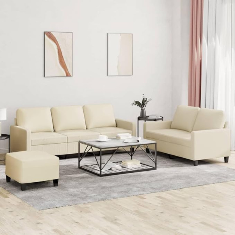KATERYY 3-Piece Sofa Set with Cushion Cream Faux Leather Furniture Living Room