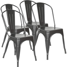 Supfine Dining Chair, Set of 4 Industrial Vintage Kitchen Stool with Backrest Seat Height 44cm Stackable Chairs Metal for Indoor Outdoor Garden Bistro