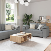 EMYRLXQW 3 Piece Sofa Set with Cushions in Light Grey Fabric