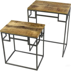 DARO DEKO Mango Wooden Side Table Natural Set of 2 60 cm and 45 cm Console Storage Table