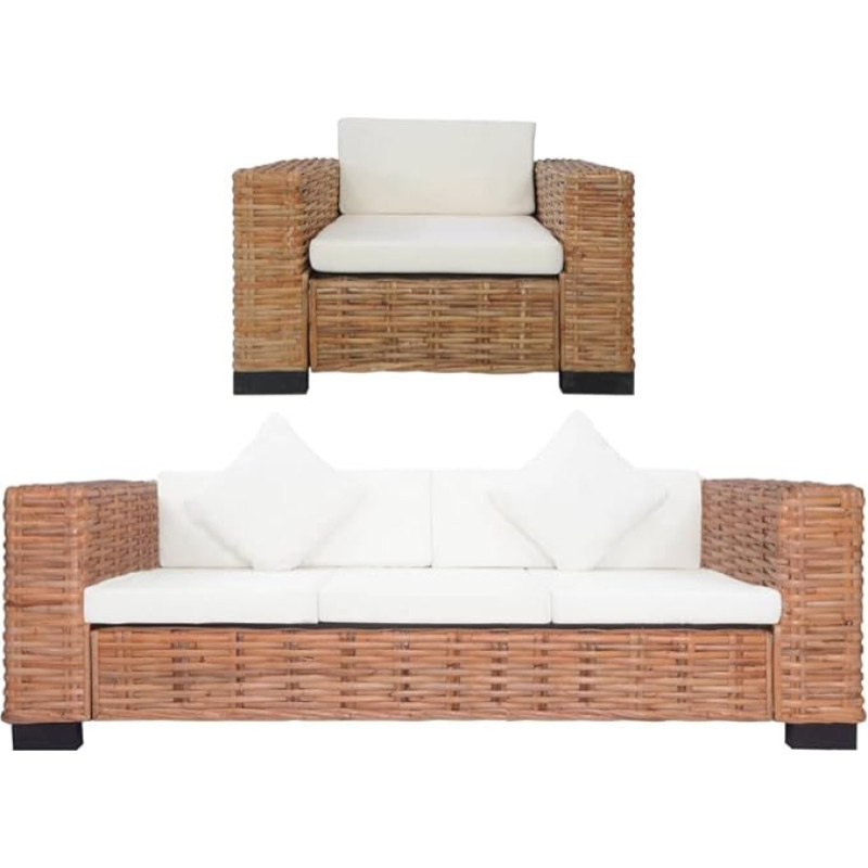 vidaXL Sofa Set 2-Piece with Cushions Sofa Couch Chair Lounge Sofa Seating Furniture Rattan Sofa Living Room Sofa Design Sofa Couch Set Natural Rattan