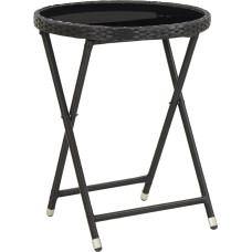 vidaXL Folding Side Table Garden Table Balcony Table Bistro Table Camping Table Patio Garden Black 60 cm Poly Rattan Tempered Glass