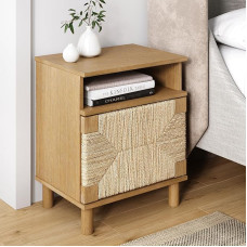 Nathan James Beacon Wooden Side Table with Storage for Living Room or Bedroom, Light Brown/Seagrass