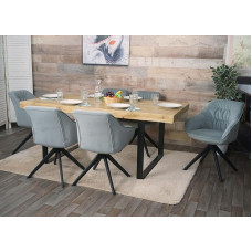 HWC-K28 Dining Room Chairs, Upholstered Kitchen Chair with Armrests, Rotatable, Metal, Fabric/Textile, Set of 6