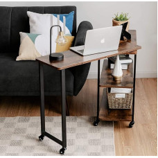 FANTASK 360° Rotating Side Table, Patented Flexible Wooden Side Table with 2-Tier Shelves and Wheels, Space Saving Coffee Table for Office, Home, Living Room (Rustic Brown)