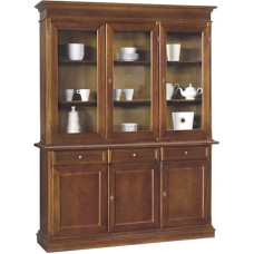 Mar.c.a. Design - Elegant living room display case made of poplar wood, crystal glass in dark walnut with 3 doors - Povera furniture for living room made in Italy - dimensions: 156 x 42 x 205 cm