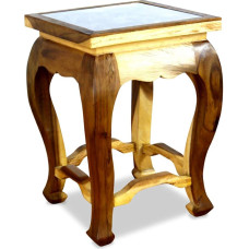 Tall Natural Opium Table, Asian Side Table from Asia Wohnstudio, Thai Altar Table, Bedside Table, Asia Furniture with Elephant Carving and Glass Panel