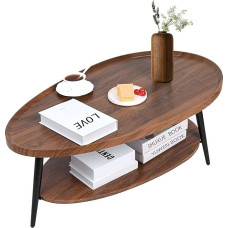 Oval Wood Coffee Table, Living Room Table for Couch, Living Room Table with Storage Space, Easy Assembly, Industrial Design, 100 x 55 x 38 cm, Small Modern Coffee Tables for Home and Office