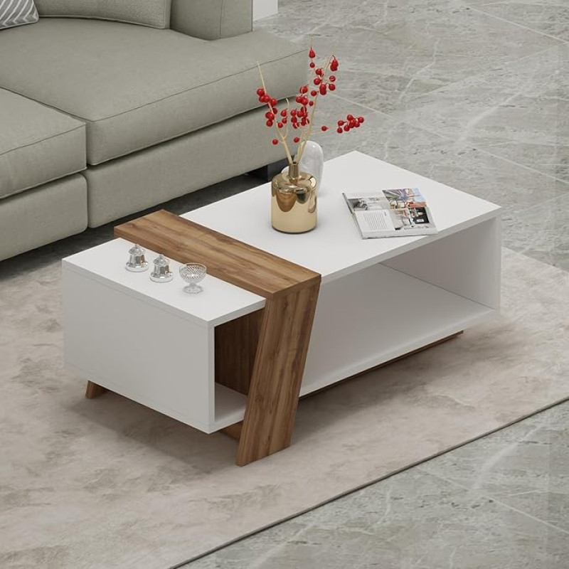 HOMIDEA MELISA Low Coffee Table - Sofa Table - Modern Coffee Table in a Fashionable Design with Shelf 91.8 x 48.8 x 35 cm (White)