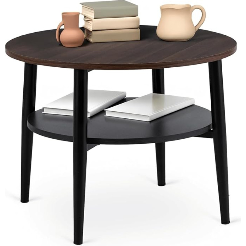 MEBEL ELITE Round Coffee Table, 60 x 45 cm, Modern Living Room Table Wood Look with Storage Space, Round Sofa Table for Living Room and Office, Round Table with Second Shelf, Easy Care and Durable