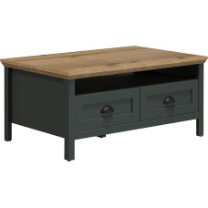 trendteam smart living - Stanton - Coffee Table - Fir Green / Evoke Oak - Sofa Table with Additional Shelf and 2 Drawers - (W x H x D) 101 x 45 x 60 cm - Country House Style