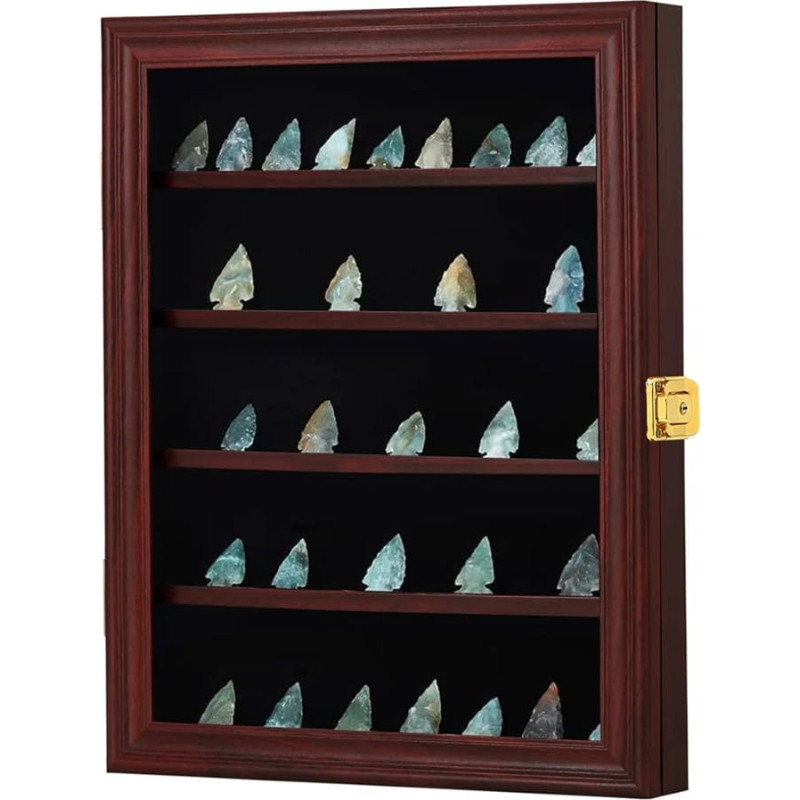 KCRasan Arrowhead Display Case - Indian Arrowhead Shadow Box Wall Mount Arrowhead Collection Display Case with UV Protection Cherry