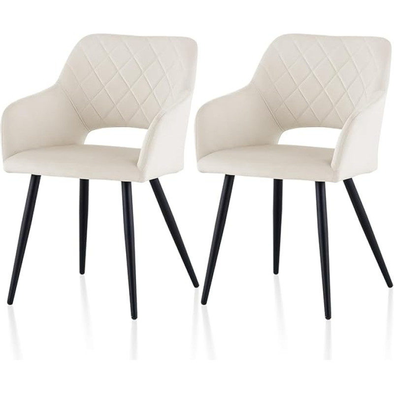 TUKAILAI Dining Room Chairs Set of 2 Velvet Kitchen Chairs Upholstered Chairs with Open Backrest, Armrests, Padded Seat, Metal Legs, Chairs for Living Room, Dining Room, Kitchen, Cream