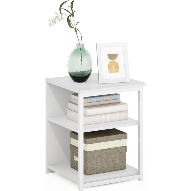 Furinno Camnus Modern Living Side Table, Bedside Table, Solid White (White)/White, 38.6 (W) x 51.1 (H) x 39.9 (D) cm