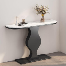 Farmhouse Narrow Console Table, Mid Century Modern Sofa Table with Marble Top, Accent Table for Living Room, Hallway & Foyer, Sturdy Base (Black, 47 Inches)