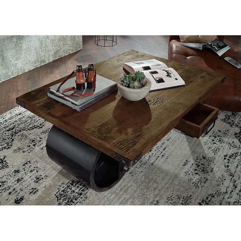 MASSIVMOEBEL24.DE Railway Mango Coffee Table 110 x 80 x 43 cm Colour: Brown Varnished Size: 110 x 80 cm