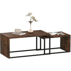HOMCOM Set of 2 Coffee Tables, Side Table, Various Shapes, Multifunctional, Elegant, Simple, Metal Base, MDF Black + Brown, 90 x 48 x 42 cm / 59 x 42 x 36 cm