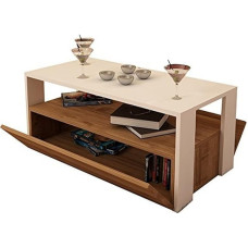 Alphamoebel 5362 Balina Coffee Table, Side Table, Living Room Table, Sofa Table, Coffee Table, Furniture for Living Room, Large Storage Area, 2 Storage Spaces with Doors, Wood, White Walnut, 90 x 44.6