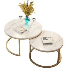 Set of 2 Marble Coffee Tables Modern Living Room Table Round Side Table Sofa Table Small Coffee Table Living Room Balcony (1 Large and 1 Small)